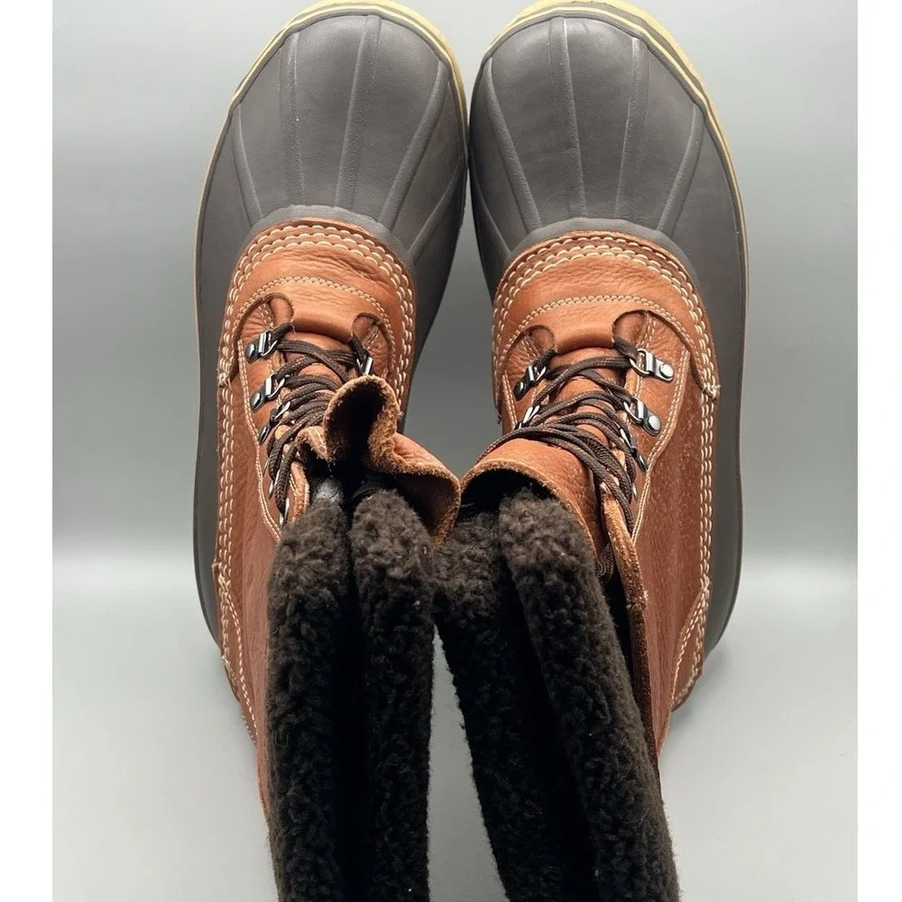 LL‎ Bean Brown Leather Removable Wool Liner Tall Duck Snow Boots - Men's Size 12